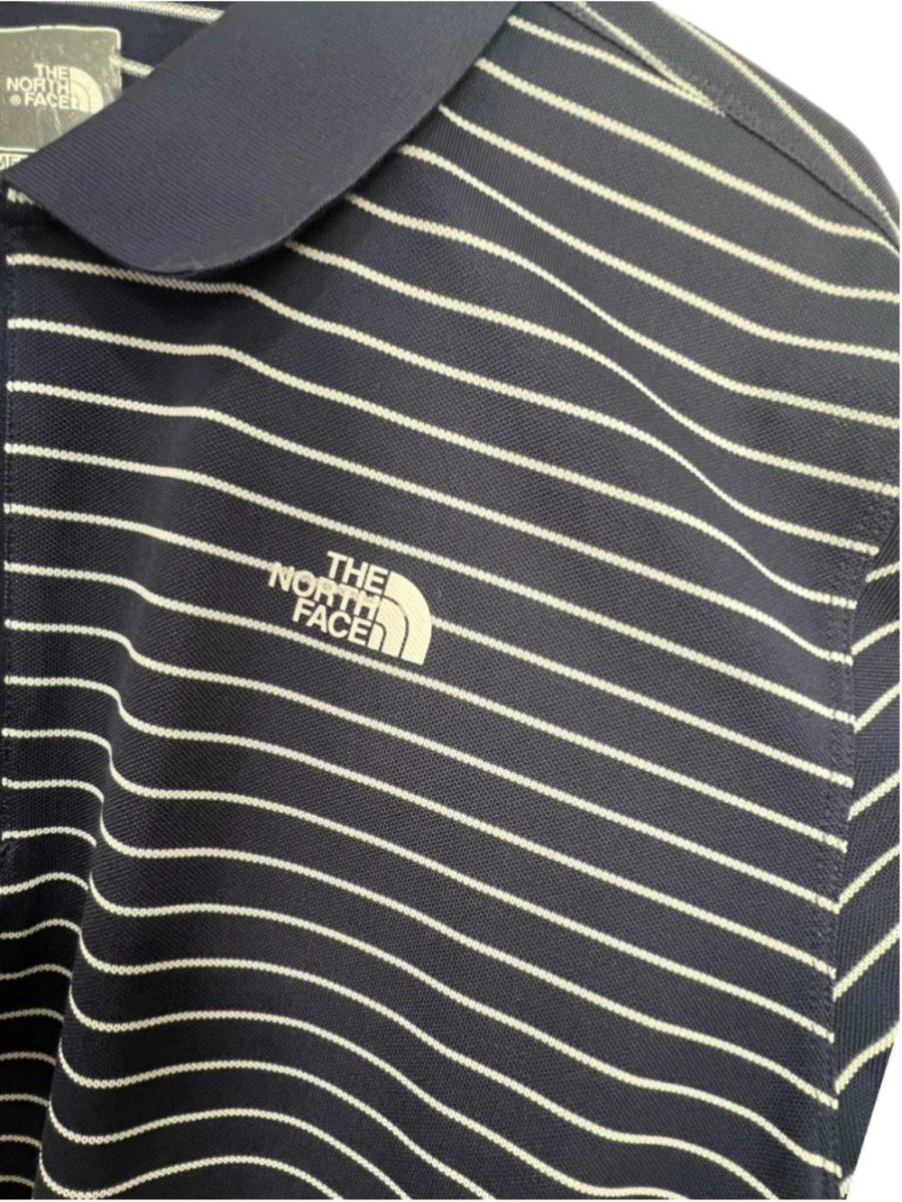 The North Face Men's Navy Striped Performance 1/4 Zip Short Sleeve Golf Polo